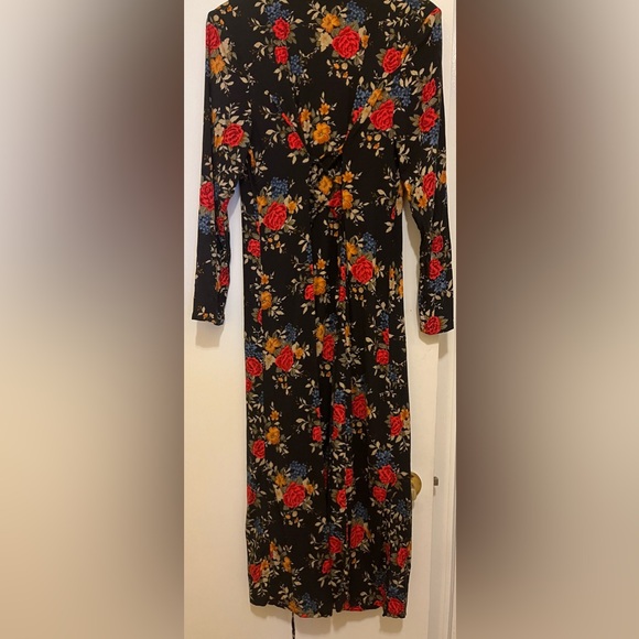 Fall Floral Vintage Cottagecore Lace Up Back Long Sleeve Dress - Picture 2 of 4